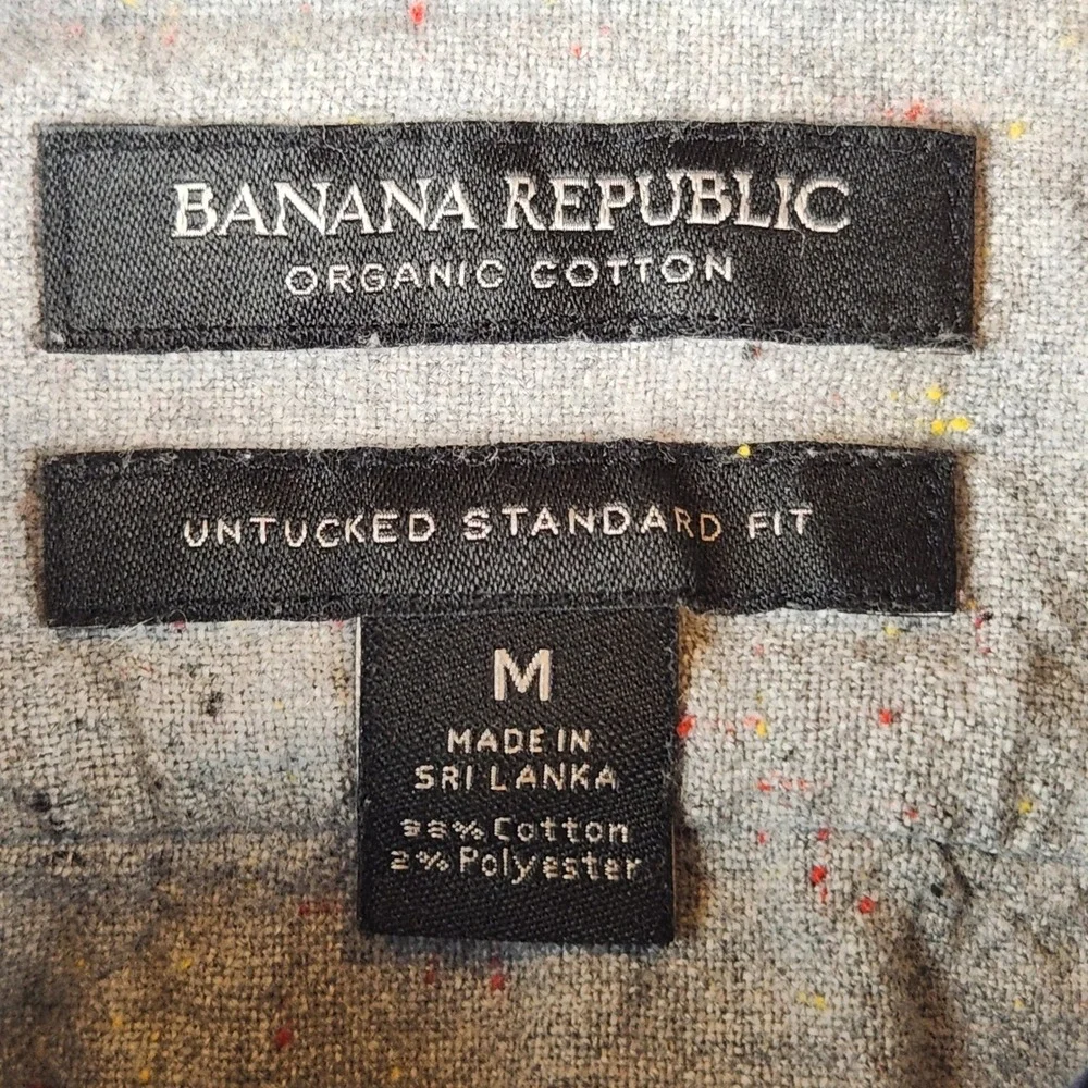 Banana Republic Mens M Grey Speckled Nep Organic Cotton Flannel Untucked Shirt